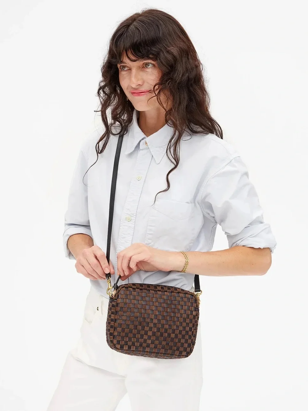 Brand New Clare V Midi Sac in Black/Chocolate Woven Leather